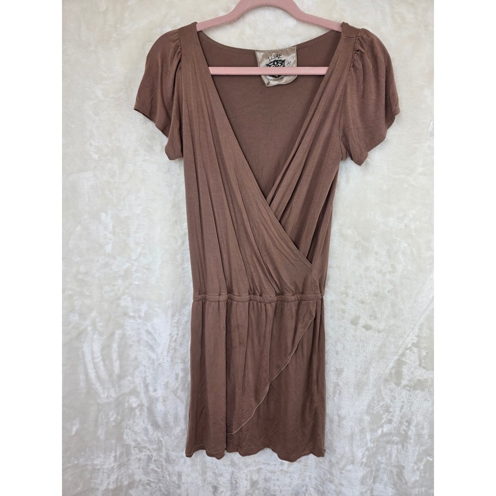 Lure High Fashion Keepsake Brown Wrap Mini Dress Small Modal Jersey Short Sleeve